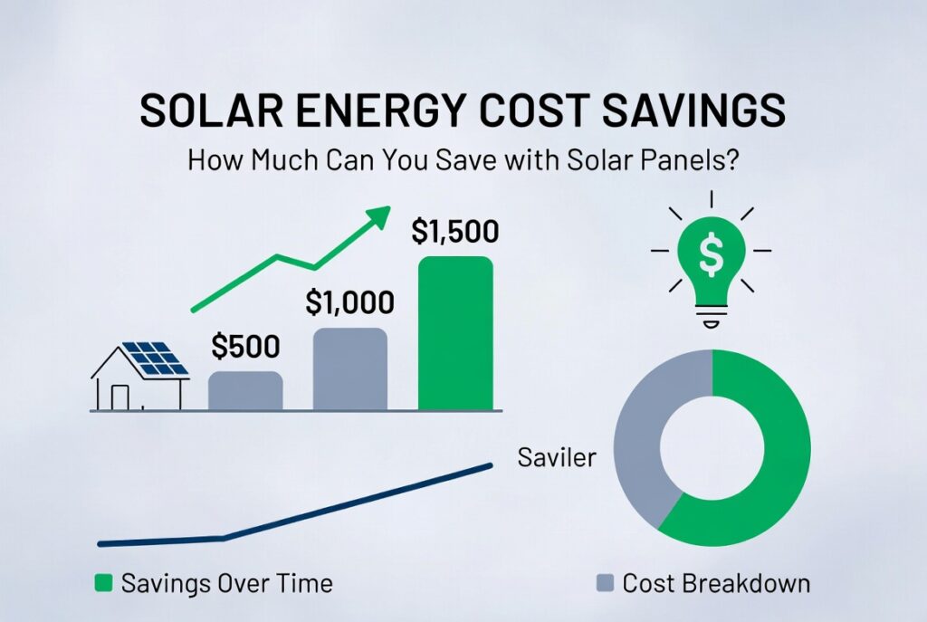 Infographic showing combined savings from federal tax credits and state rebates on a solar and battery system.
