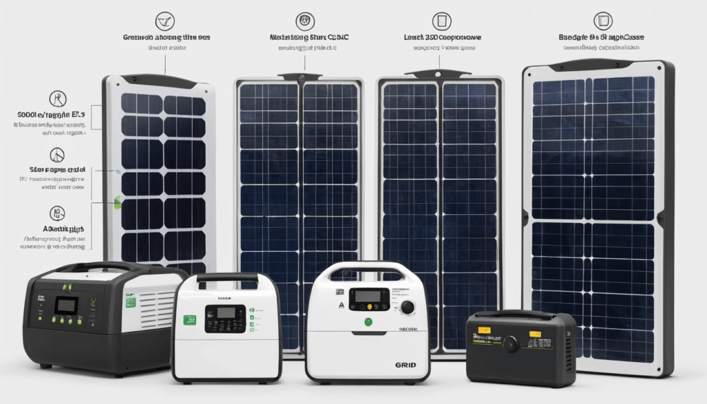 Grid comparing several solar generators under $1000 with output and capacity indicators.
