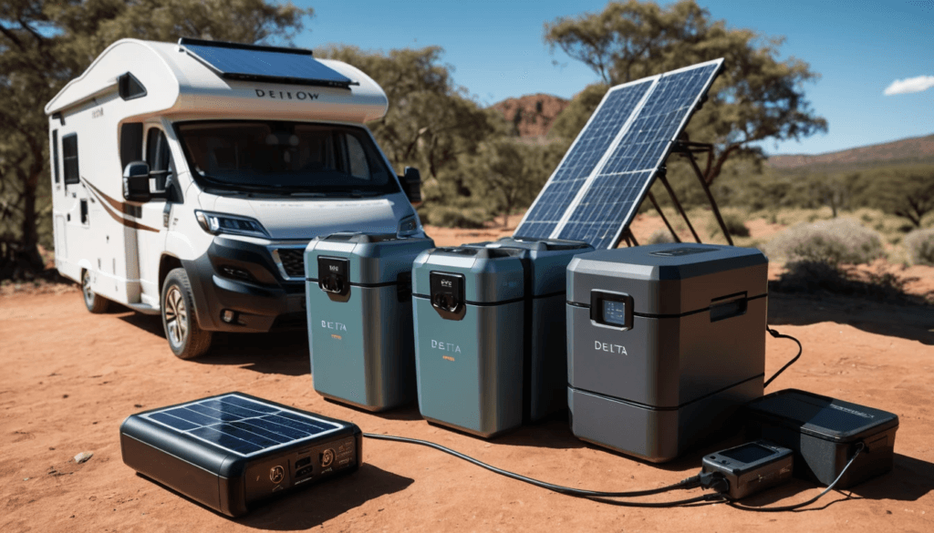 EcoFlow DELTA portable system with solar panels and X-Stream fast charging.